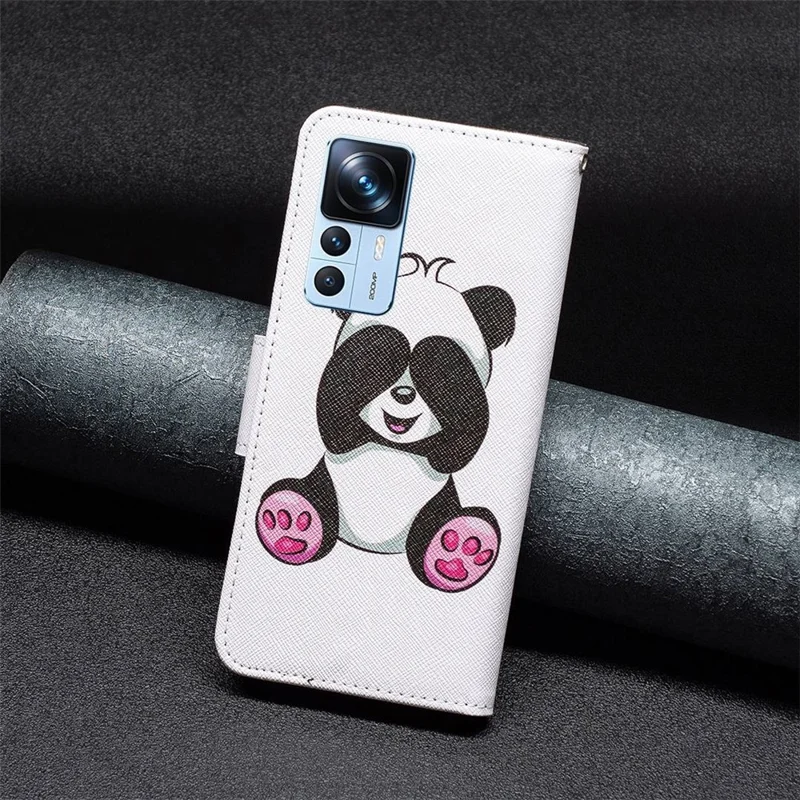 For Xiaomi 12T 5G / Redmi K50 Ultra 5G / 12T Pro 5G Leather Case Pattern Printing Wallet Stand Flip Mobile Cover - Panda
