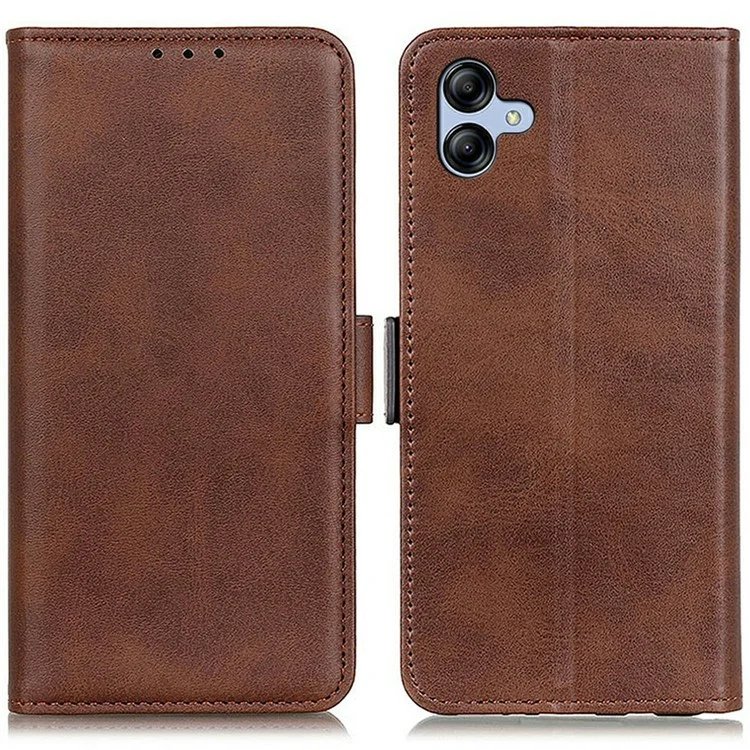 For Samsung Galaxy A07 Case Stand Cowhide Texture PU Leather Phone Cover - Brown