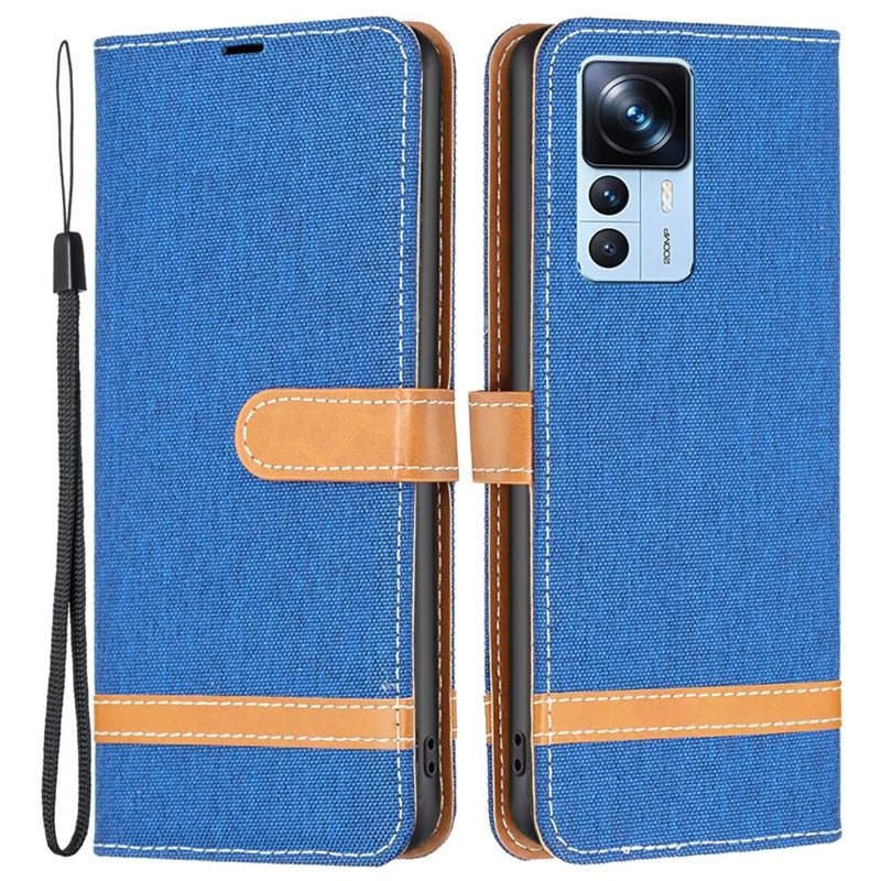 For Xiaomi 12T 5G / Redmi K50 Ultra 5G / 12T Pro 5G Case Jeans Cloth Texture Leather Wallet Mobile Cover with Stand - Sapphire
