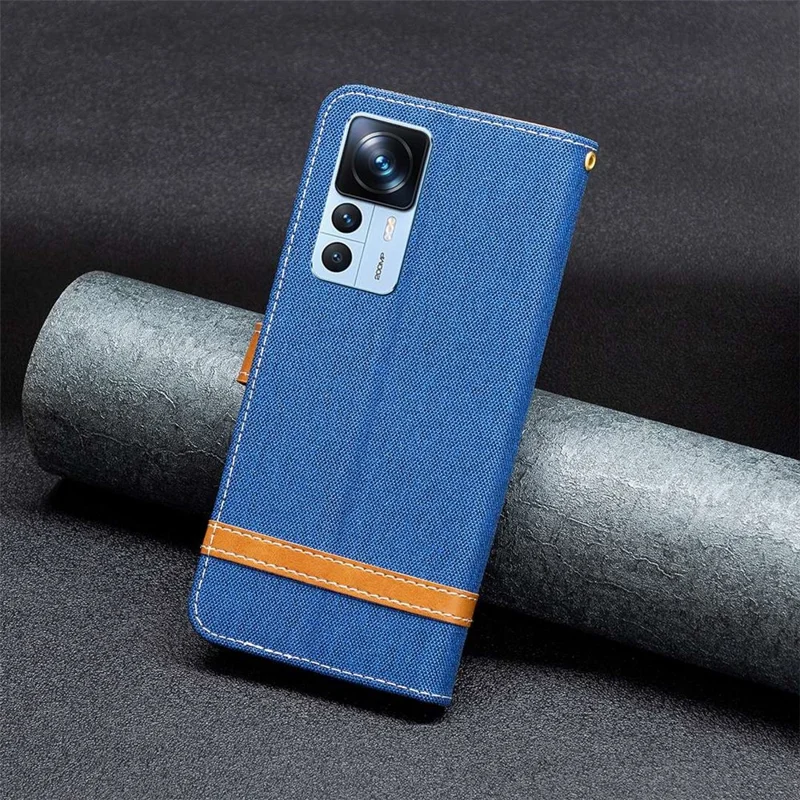 For Xiaomi 12T 5G / Redmi K50 Ultra 5G / 12T Pro 5G Case Jeans Cloth Texture Leather Wallet Mobile Cover with Stand - Sapphire