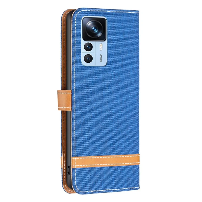 For Xiaomi 12T 5G / Redmi K50 Ultra 5G / 12T Pro 5G Case Jeans Cloth Texture Leather Wallet Mobile Cover with Stand - Sapphire