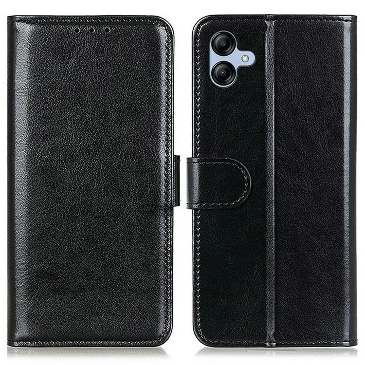 For Samsung Galaxy A07 Case Crazy Horse Texture PU Leather Phone Stand Cover - Black