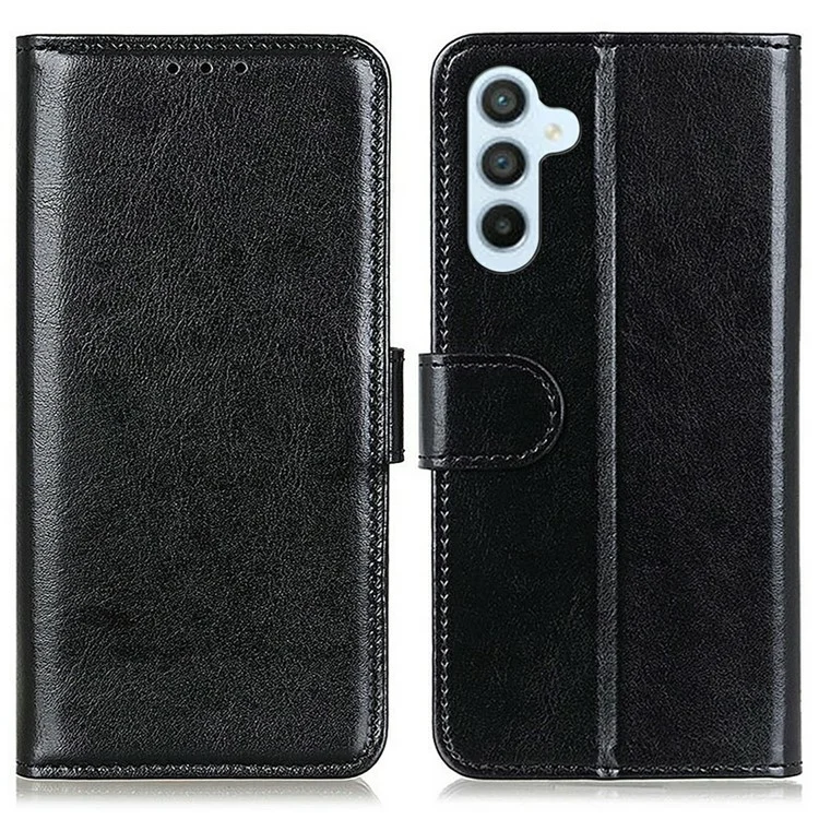 For Samsung Galaxy A17 Case Crazy Horse Texture PU Leather Phone Stand Cover - Black