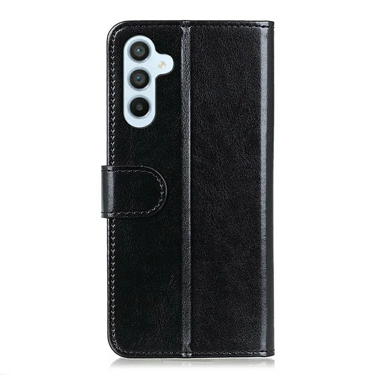 For Samsung Galaxy A17 Case Crazy Horse Texture PU Leather Phone Stand Cover - Black