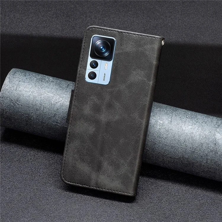 For Xiaomi 12T 5G / Redmi K50 Ultra 5G / 12T Pro 5G Case Smooth Leather Wallet Stand Mobile Phone Cover with Strap - Black
