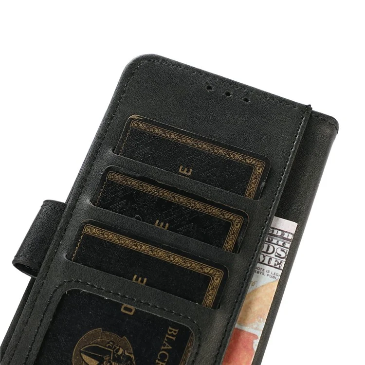 For Samsung Galaxy A17 Case Cowhide Texture Leather Wallet Phone Cover with Stand - Black