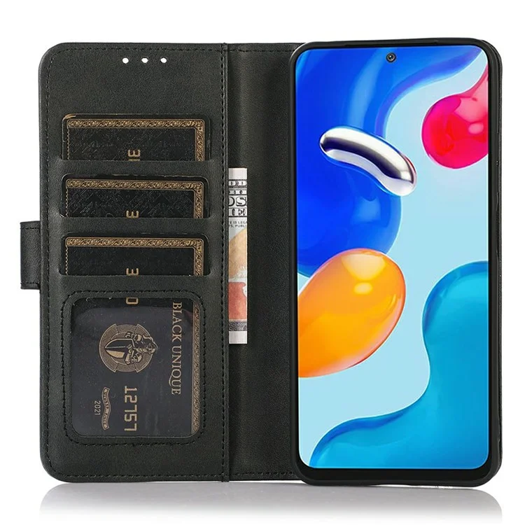 For Samsung Galaxy A07 Case Cowhide Texture Leather Wallet Phone Cover with Stand - Black