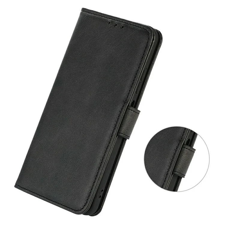 For Samsung Galaxy A07 Case Cowhide Texture Leather Wallet Phone Cover with Stand - Black