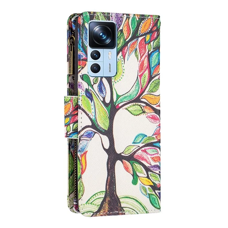 For Xiaomi 12T 5G / Redmi K50 Ultra 5G / 12T Pro 5G Leather Case with Strap Pattern Printing Zipper Wallet Phone Stand Cover - Life Tree