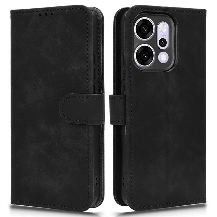 Für Oppo Reno14 Pro 5G Ledertasche Hautgefühl Stoßfest Geldbörse Flip Handyhülle - Schwarz