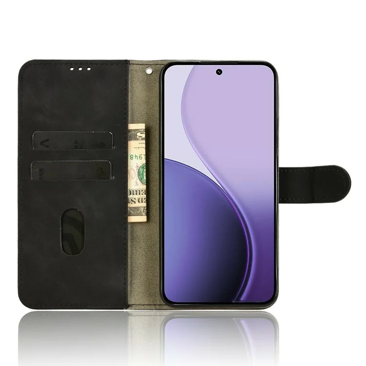Für Oppo Reno14 Pro 5G Ledertasche Hautgefühl Stoßfest Geldbörse Flip Handyhülle - Schwarz