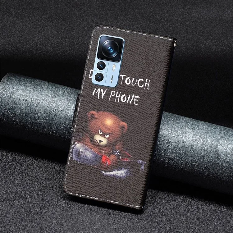 For Xiaomi 12T 5G / Redmi K50 Ultra 5G / 12T Pro 5G Phone Case Pattern Printing PU Leather Wallet Stand Cover - Bear