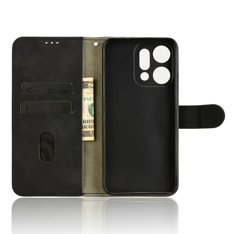 Para Oppo Reno14 5G Capa de Couro Estilo Pele Antiderrapante Carteira Capa Flip para Celular - Preto
