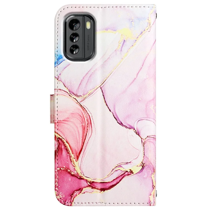 For Nokia G60 5G Case with Strap Marble Pattern Leather Phone Cover Card Holder - Rose Gold 005