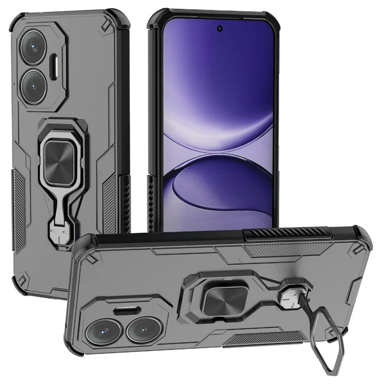 For Xiaomi Poco F7 5G  /  Redmi Turbo 4 Pro 5G Case Rotatable Ring Kickstand PC + TPU Shockproof Phone Cover - Black