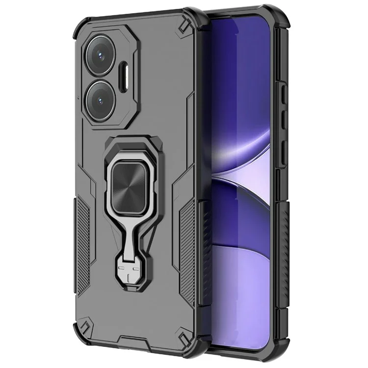 For Xiaomi Poco F7 5G  /  Redmi Turbo 4 Pro 5G Case Rotatable Ring Kickstand PC + TPU Shockproof Phone Cover - Black