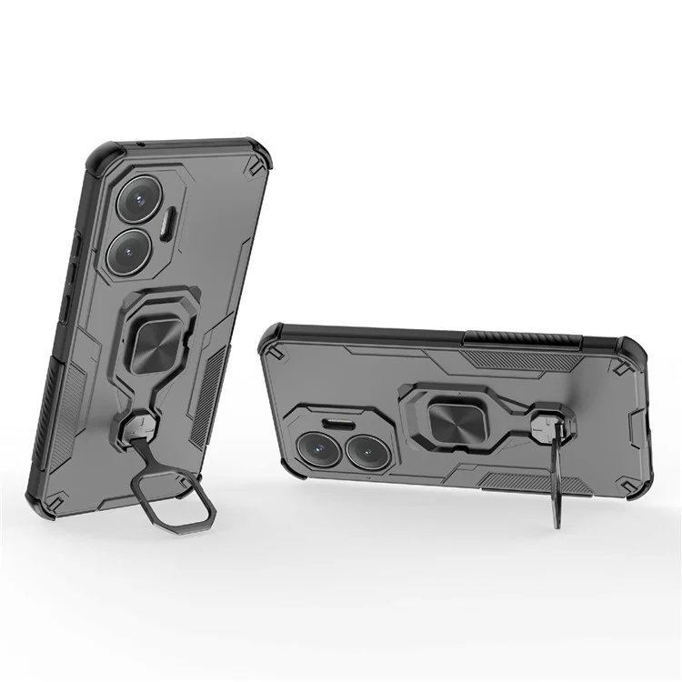 For Xiaomi Poco F7 5G  /  Redmi Turbo 4 Pro 5G Case Rotatable Ring Kickstand PC + TPU Shockproof Phone Cover - Black