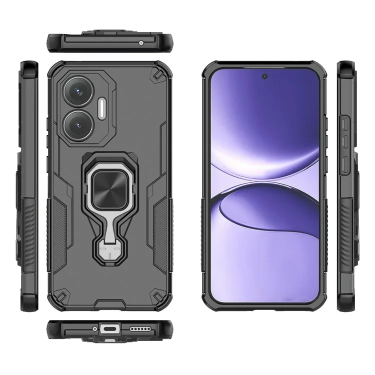 For Xiaomi Poco F7 5G  /  Redmi Turbo 4 Pro 5G Case Rotatable Ring Kickstand PC + TPU Shockproof Phone Cover - Black