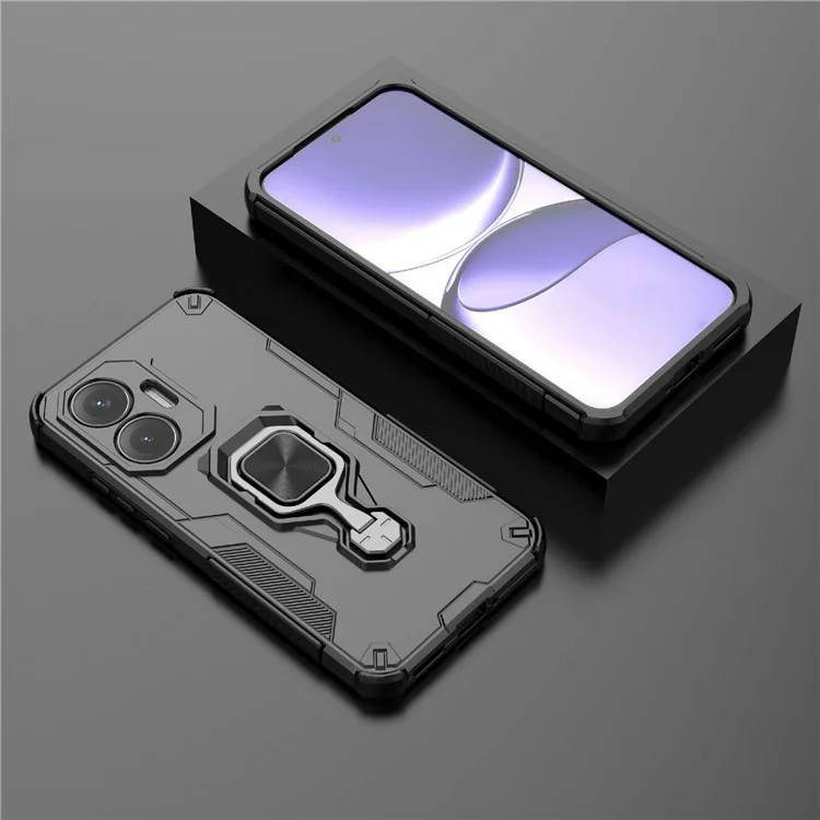 For Xiaomi Poco F7 5G  /  Redmi Turbo 4 Pro 5G Case Rotatable Ring Kickstand PC + TPU Shockproof Phone Cover - Black