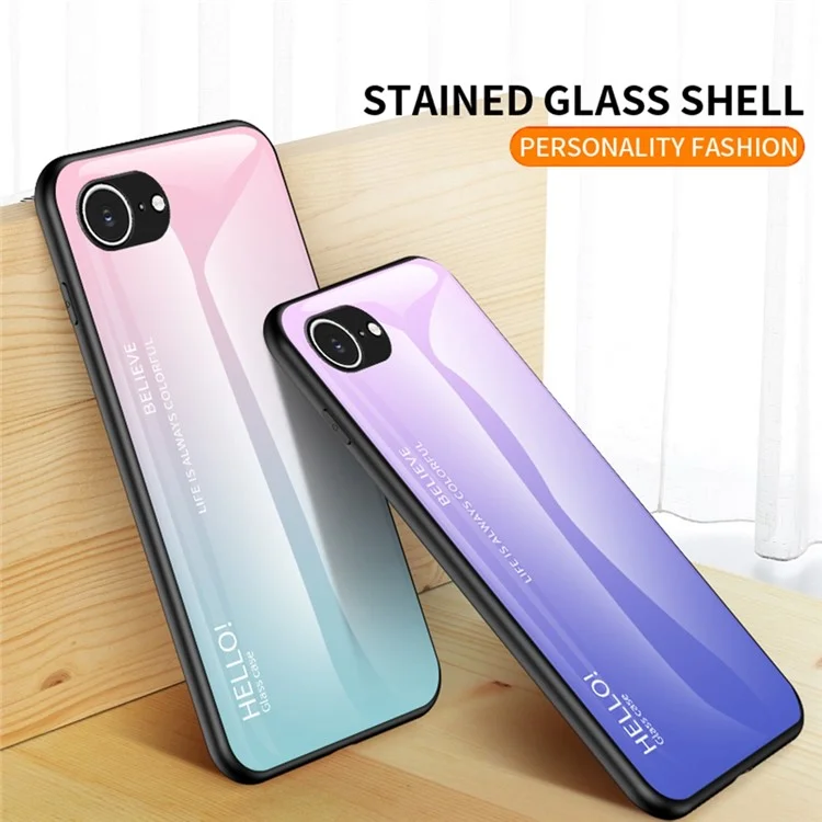 For iPhone 16e Case Anti-Scratch Tempered Glass + PC + TPU Phone Cover - Gradient Yellow