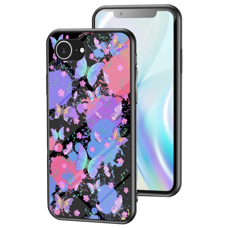 For iPhone 17e / 16e Case Butterfly Pattern TPU + Tempered Glass Protective Phone Cover - Brilliant Butterfly