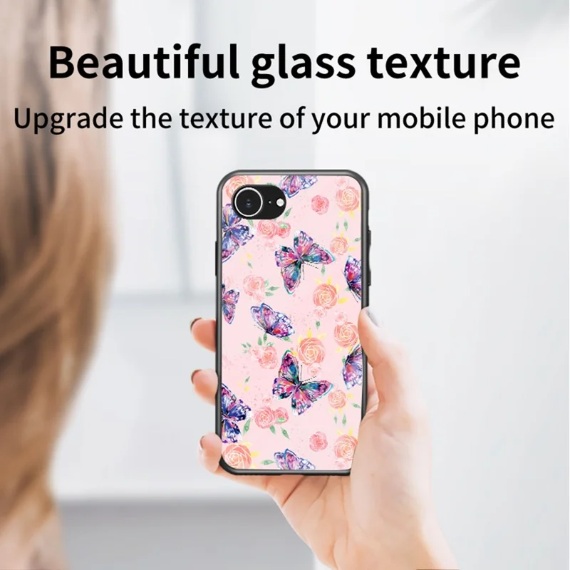 For iPhone 17e / 16e Case Butterfly Pattern TPU + Tempered Glass Protective Phone Cover - Brilliant Butterfly