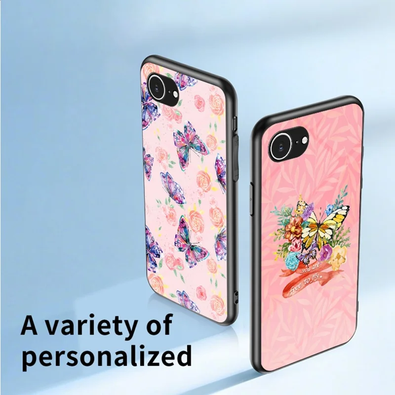 For iPhone 17e / 16e Case Butterfly Pattern TPU + Tempered Glass Protective Phone Cover - Flower Bush Butterfly