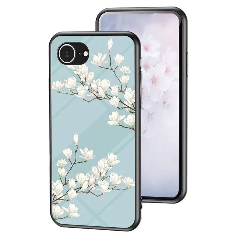 For iPhone 17e / 16e Case Floral Pattern TPU + Tempered Glass Protective Phone Cover - Gardenias