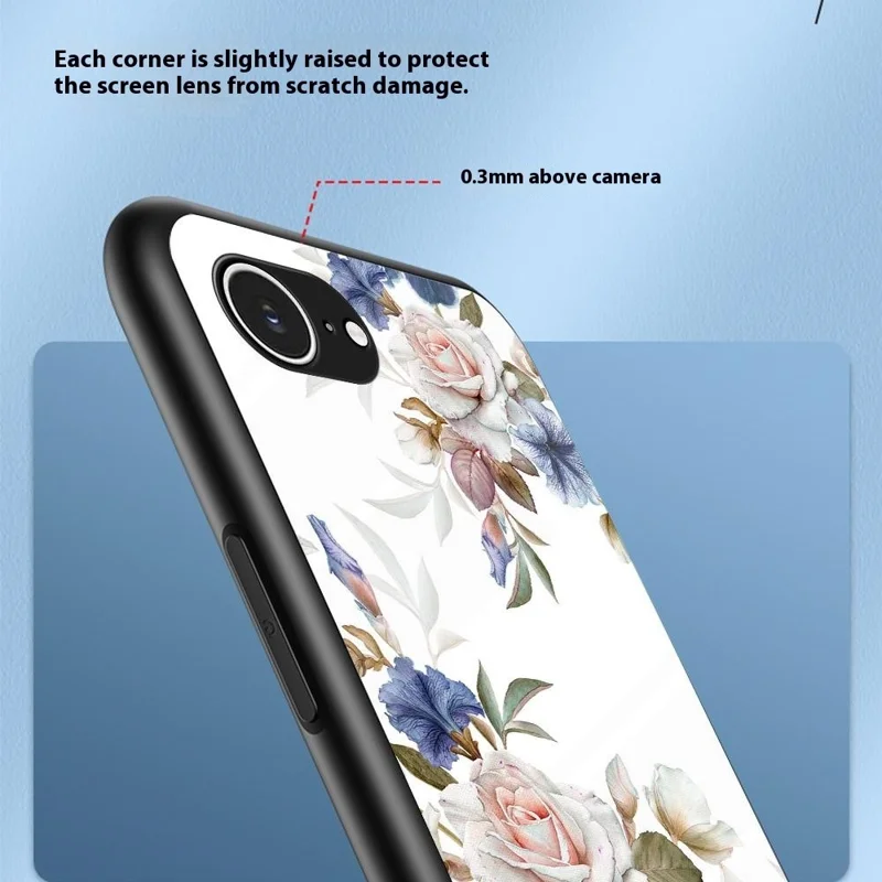 For iPhone 17e / 16e Case Floral Pattern TPU + Tempered Glass Protective Phone Cover - Gardenias