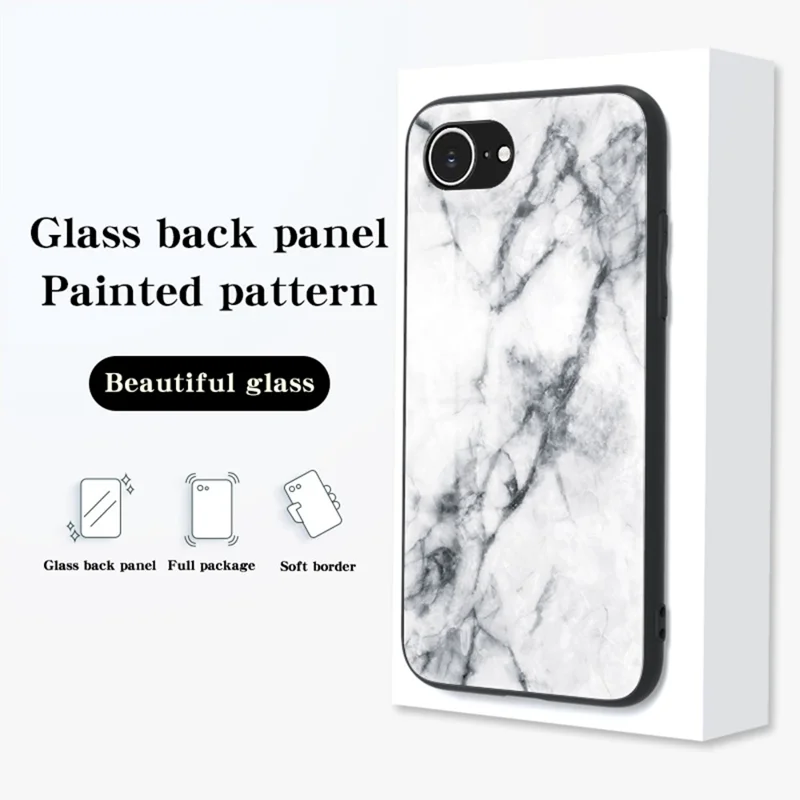 For iPhone 16e Case Marble Pattern Tempered Glass + PC + TPU Protective Phone Cover - Gold Black Marble