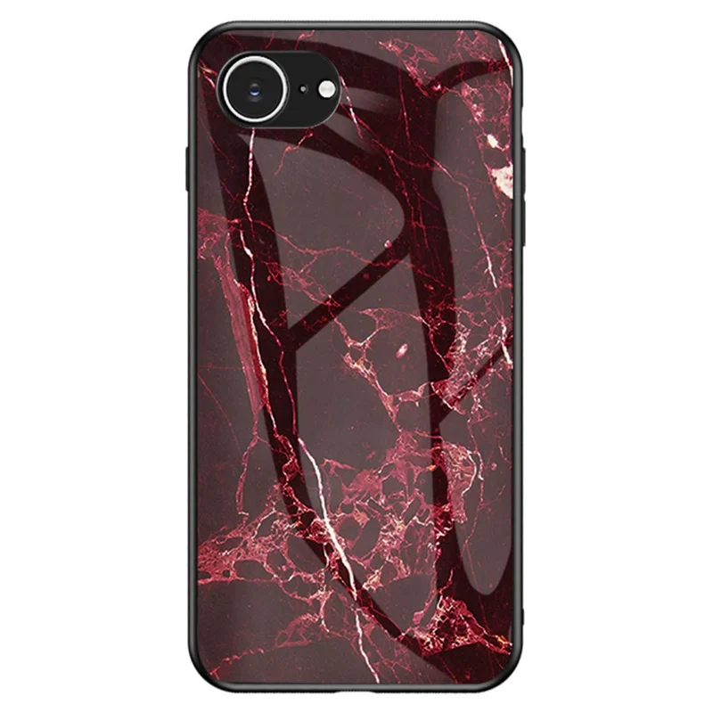 For iPhone 17e / 16e Case Marble Pattern Tempered Glass + PC + TPU Protective Phone Cover - Blood Red Marble
