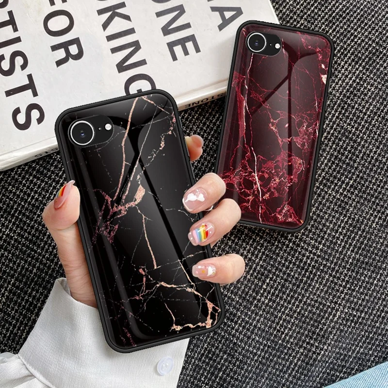 For iPhone 17e / 16e Case Marble Pattern Tempered Glass + PC + TPU Protective Phone Cover - Blood Red Marble