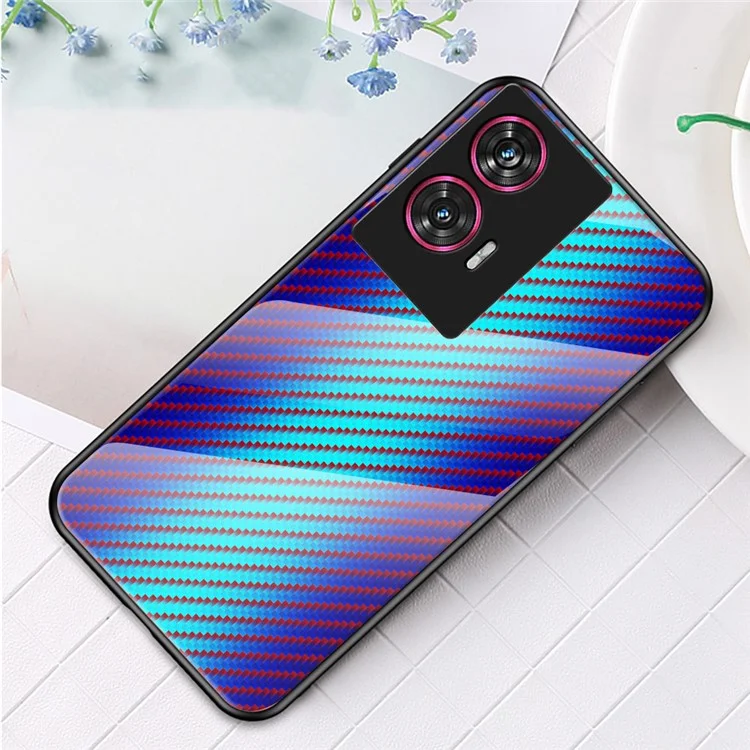 For Motorola Edge 50 Fusion 5G Case Tempered Glass Shockproof Phone Cover - Blue Fiber