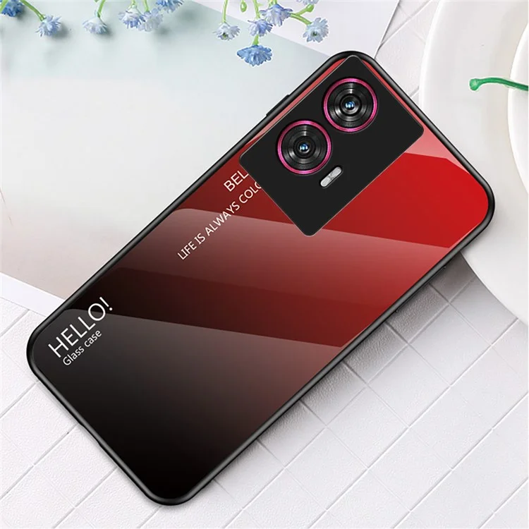 Чехол для Motorola Edge 50 Fusion 5G с защитой от царапин из закаленного стекла + ПК + ТПУ - Градиент красный черный