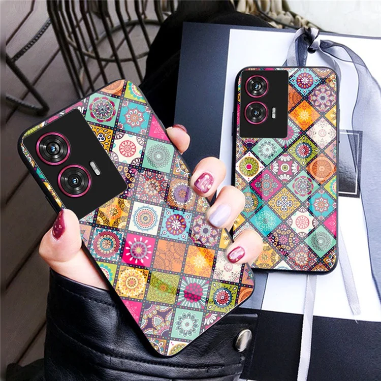 Capa para Motorola Edge 50 Fusion 5G com Suporte, Padrão Étnico, Vidro Temperado e Alça - Padrão Colorido