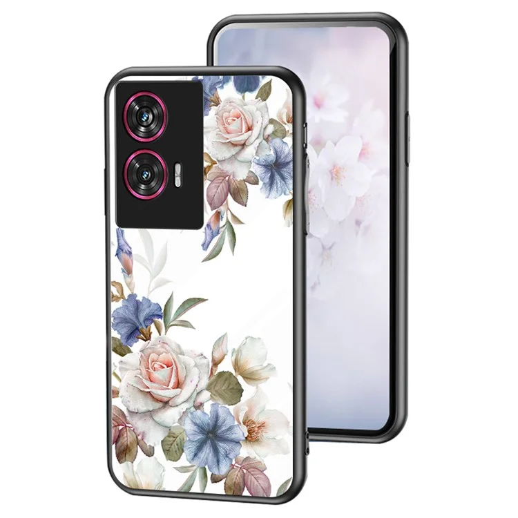 Étui Motorola Edge 50 Fusion 5G Motif Floral TPU + Verre Trempé Protection Housse de Téléphone - Buisson de Fleurs Blanches