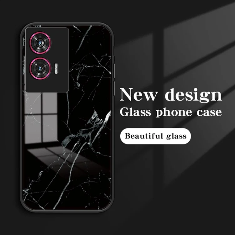 Cover per Motorola Edge 50 Fusion 5G con Pattern Marmoreo in Vetro Temperato + PC + TPU - Marmo Nero Oro