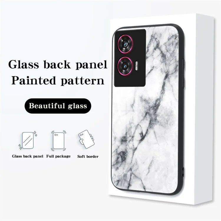 Cover per Motorola Edge 50 Fusion 5G con Pattern Marmoreo in Vetro Temperato + PC + TPU - Marmo Nero Oro