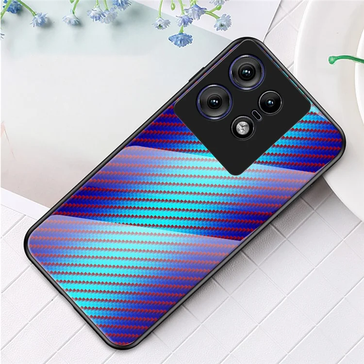 Чехол для Motorola Edge 50 Pro 5G со стеклом, противоударный - Синий карбон