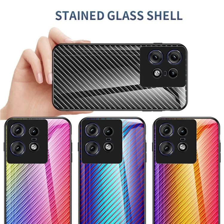 Чехол для Motorola Edge 50 Pro 5G со стеклом, противоударный - Синий карбон