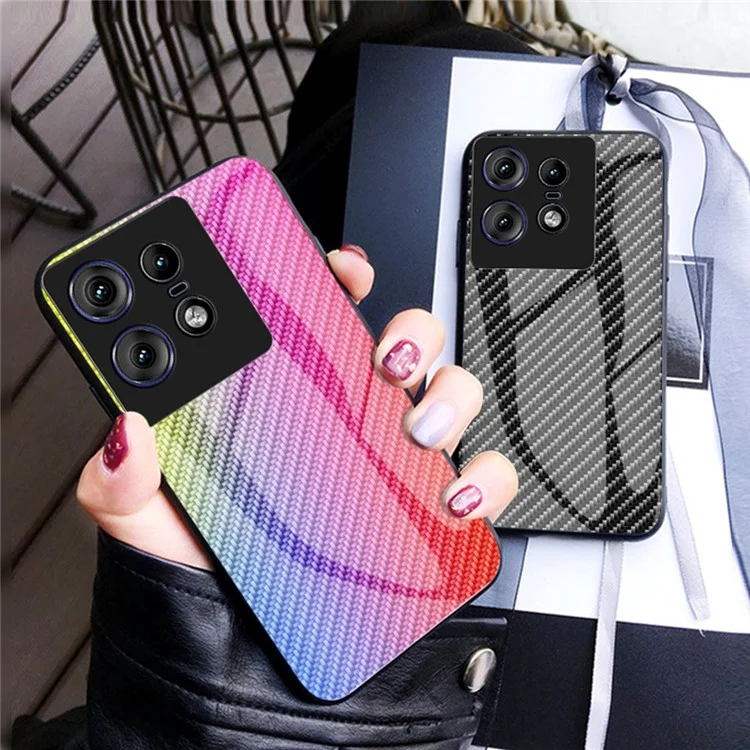 Чехол для Motorola Edge 50 Pro 5G со стеклом, противоударный - Синий карбон
