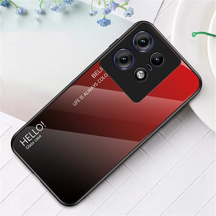 Чехол для Motorola Edge 50 Pro 5G с защитой от царапин, закаленное стекло + ПК + TPU - Градиент красный черный