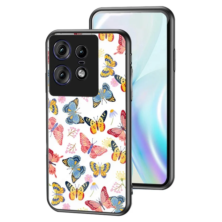 For Motorola Edge 50 Pro 5G Case Butterfly Pattern TPU + Tempered Glass Protective Phone Cover - Colorful Butterfly