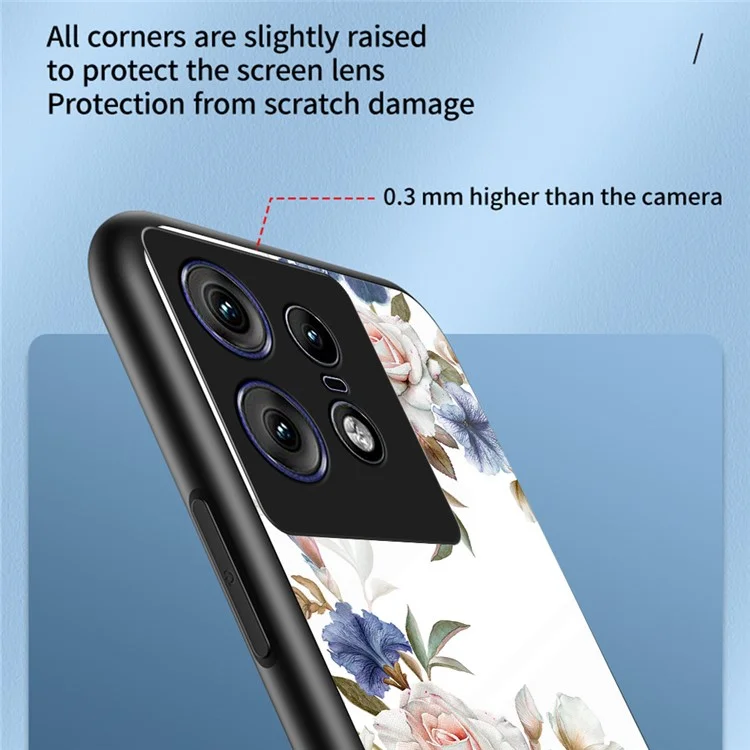 For Motorola Edge 50 Pro 5G Case Floral Pattern TPU + Tempered Glass Protective Phone Cover - White Flower Bush