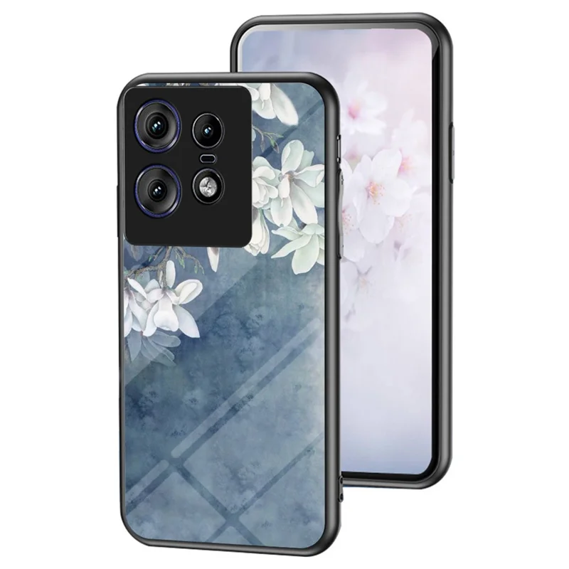 For Motorola Edge 50 Pro 5G Case Floral Pattern TPU + Tempered Glass Protective Phone Cover - Chinese Rose