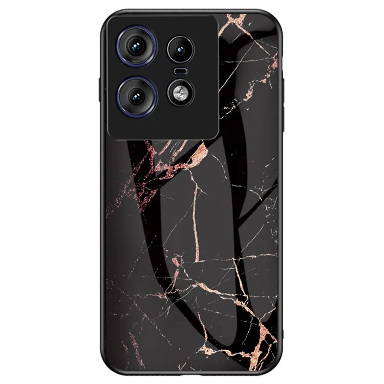 For Motorola Edge 50 Pro 5G Case Marble Pattern Tempered Glass + PC + TPU Protective Phone Cover - Gold Black Marble