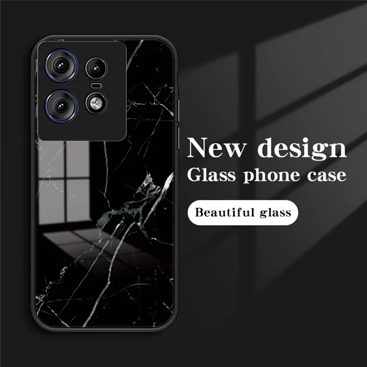 For Motorola Edge 50 Pro 5G Case Marble Pattern Tempered Glass + PC + TPU Protective Phone Cover - Gold Black Marble