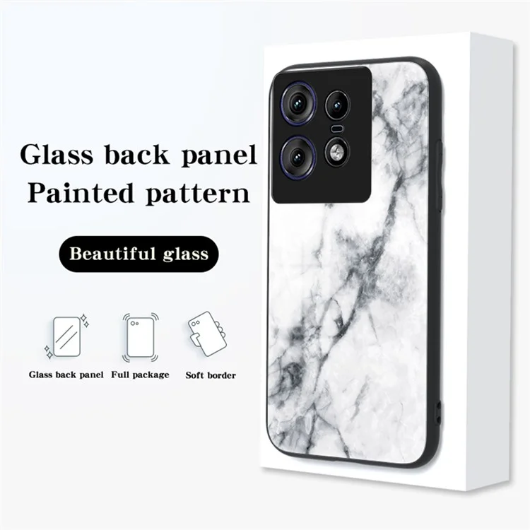 For Motorola Edge 50 Pro 5G Case Marble Pattern Tempered Glass + PC + TPU Protective Phone Cover - Gold Black Marble
