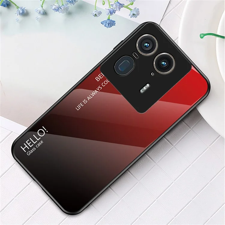 For Motorola Edge 50 Ultra 5G / Moto X50 Ultra 5G Case Anti-Scratch Tempered Glass + PC + TPU Phone Cover - Gradient Red Black