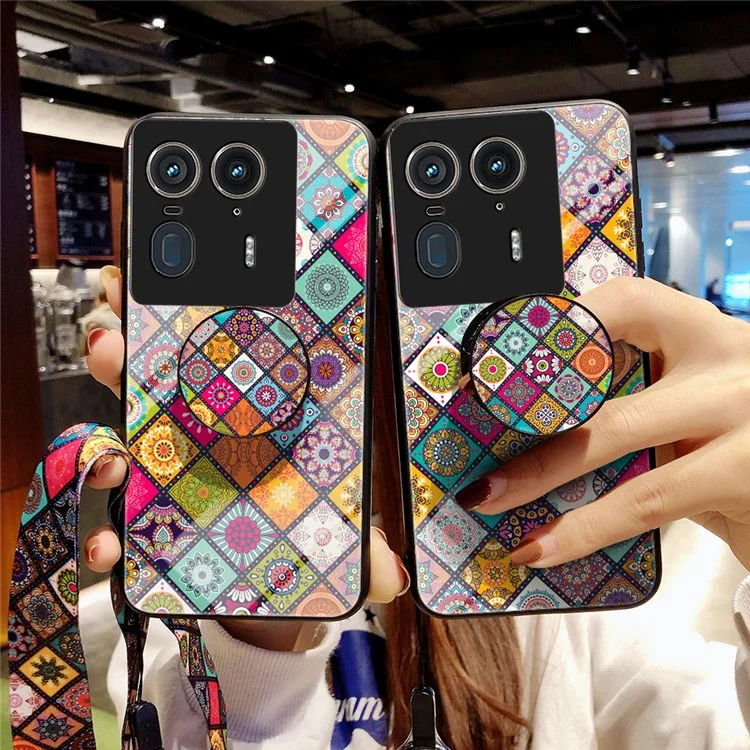 For Motorola Edge 50 Ultra 5G / Moto X50 Ultra 5G Case Kickstand Ethnic Pattern Tempered Glass Phone Cover with Strap - Color Pattern